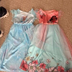 Disney Girls Frozen Elsa Blue Nightgown & Disney Moana Coral Aqua Nightgown Set